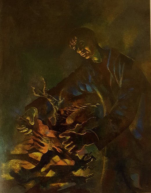 Bonde vid elden, 1970-tal, 146×114 cm